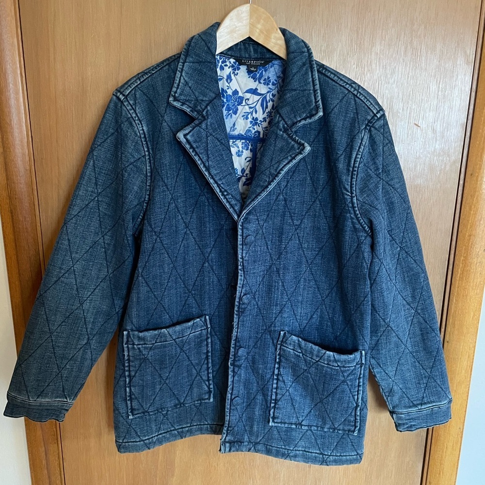 Liverpool LA Blue Floral Quilted Lined Denim Coat Size L